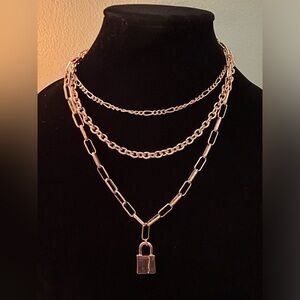 Gold Layered Chain Necklace with Lock Pendant